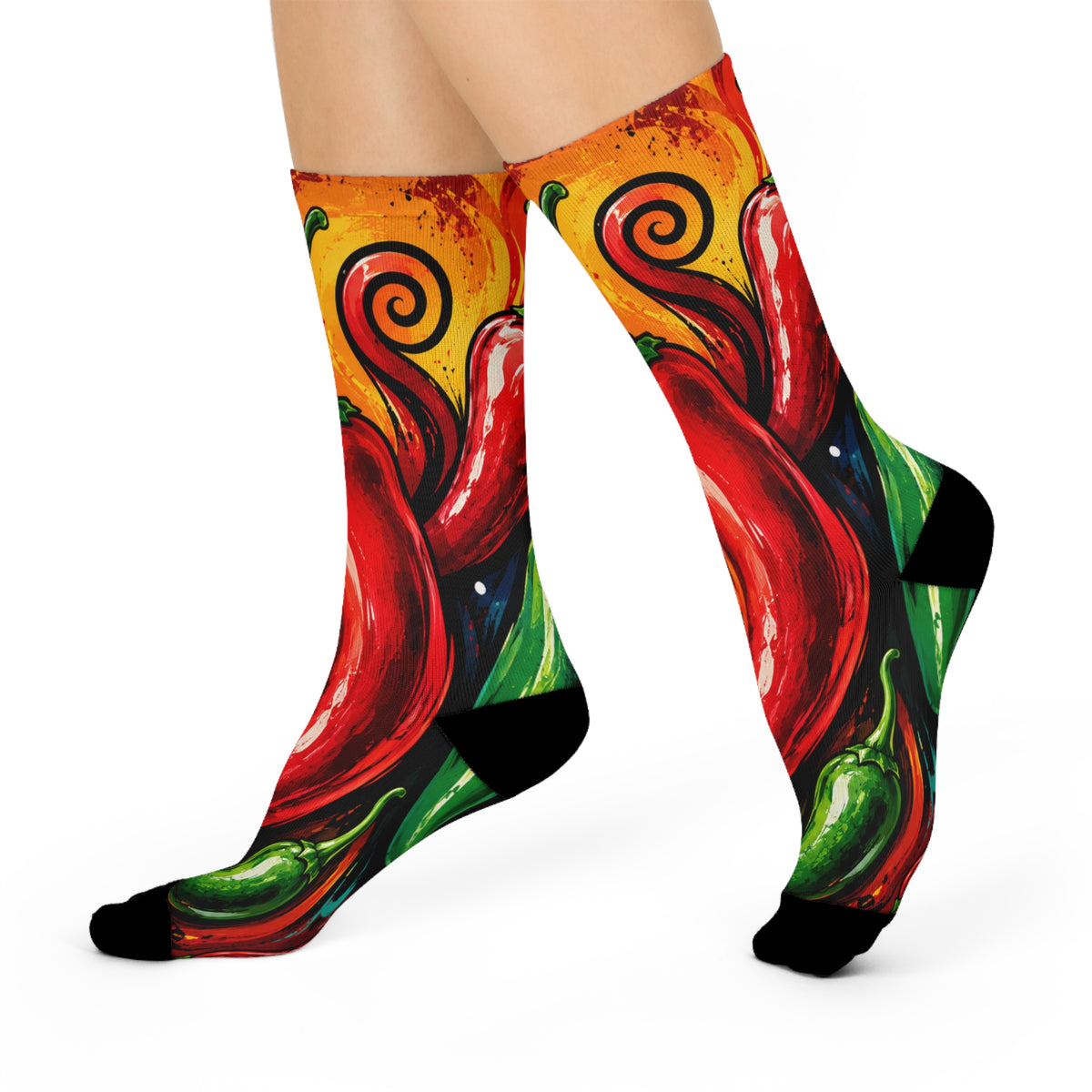 Spicy Chili Pepper Crew Socks — Colorful Artful Comfort