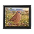 Framed Canvas Wall Art — Whimsical Little Brown Dove in Wildflower Meadow