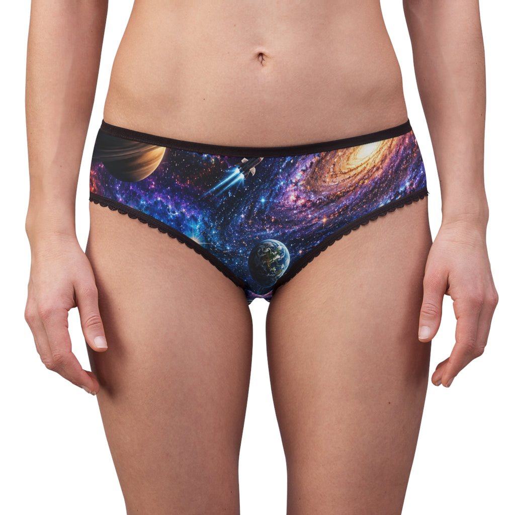 Galaxy Print Women's Briefs — Cosmic Planet Pattern All-Over Print