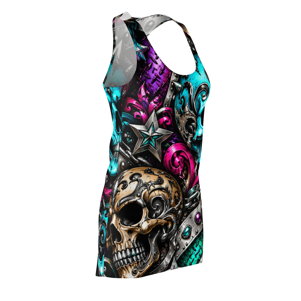 Skull Chain Racerback Dress — Vibrant Gothic AOP Print