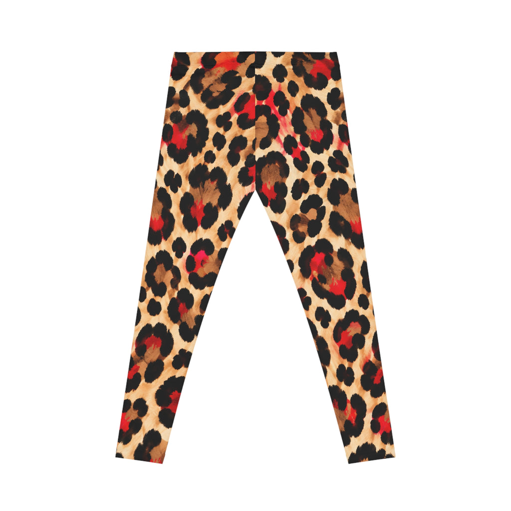 Leopard Print Women's Leggings – Bold Red & Tan Animal Pattern