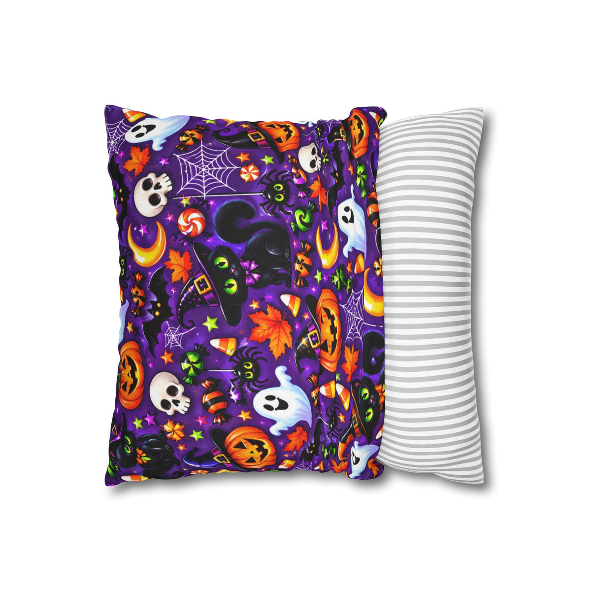 Halloween Pattern Pillowcase — Cute Ghosts, Pumpkins & Cats Decorative Throw Pillow