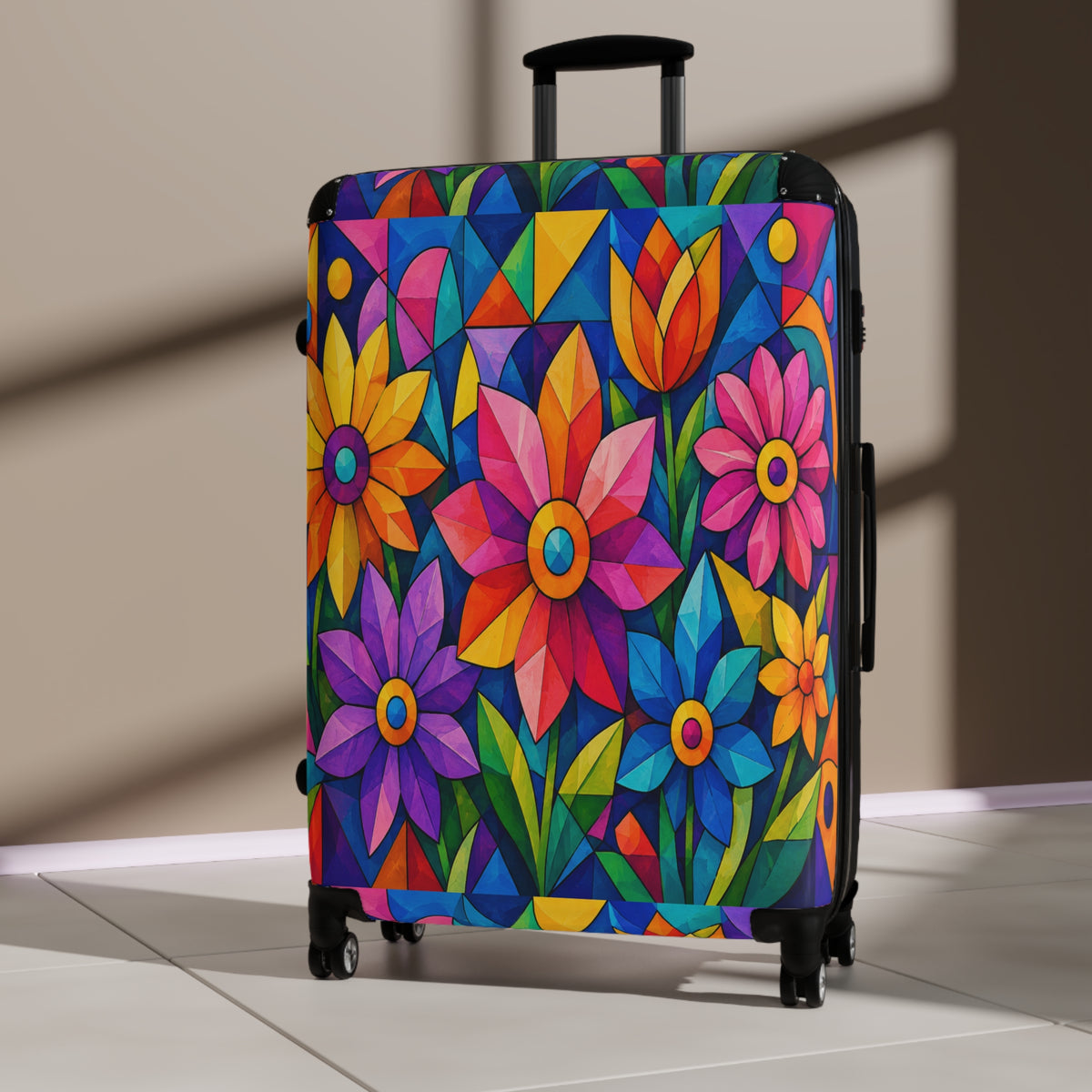 Colorful Floral Carry-On Suitcase – Vibrant Stained-Glass Flower Travel Luggage
