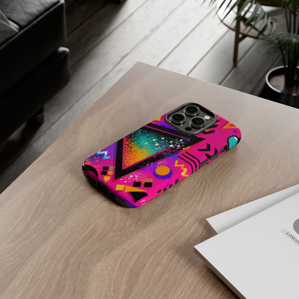 Retro 80s Geometric Phone Case — Neon Triangle Tough Case