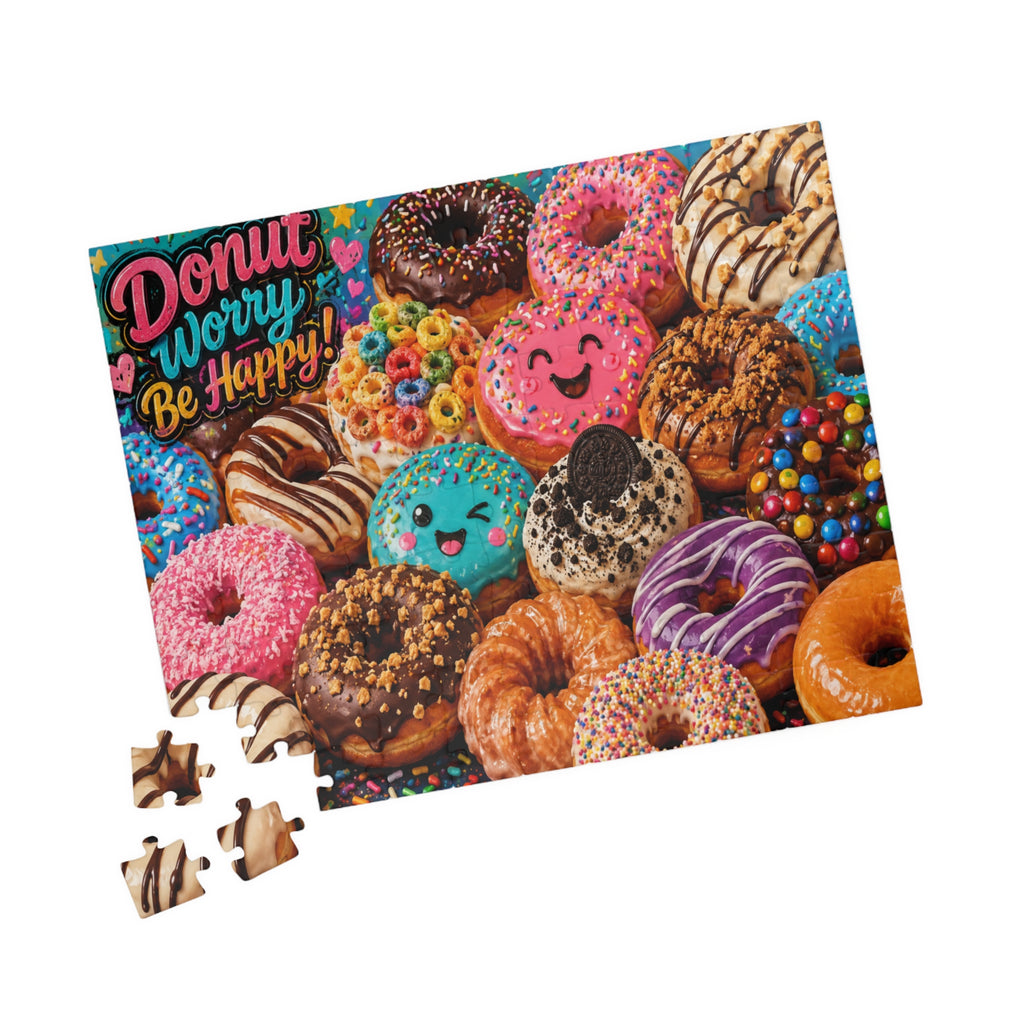 Donut Worry Be Happy Puzzle — Colorful Donut Jigsaw (110–1014 Pieces)