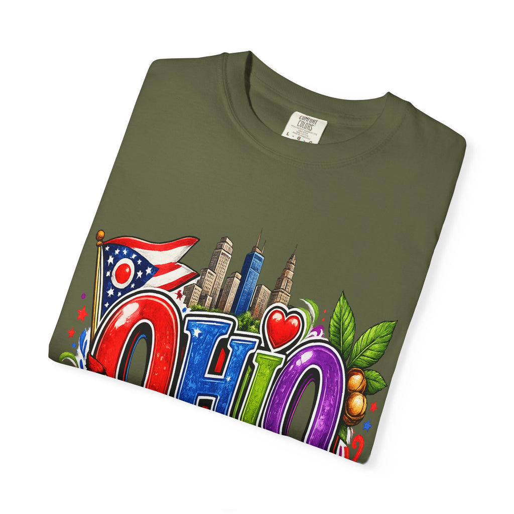 Ohio State Skyline Graphic T-shirt | State Flag Floral Design