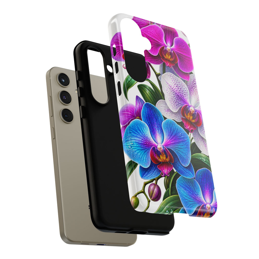 Orchid Floral Tough Phone Case – Vibrant Blue & Pink Orchid Protective Cover