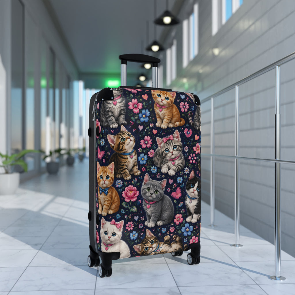 Cute Cats Carry-On Suitcase — Floral Kitten Travel Luggage