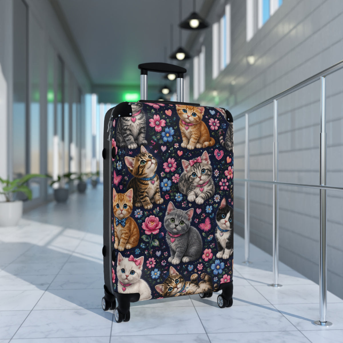 Cute Cats Carry-On Suitcase — Floral Kitten Travel Luggage