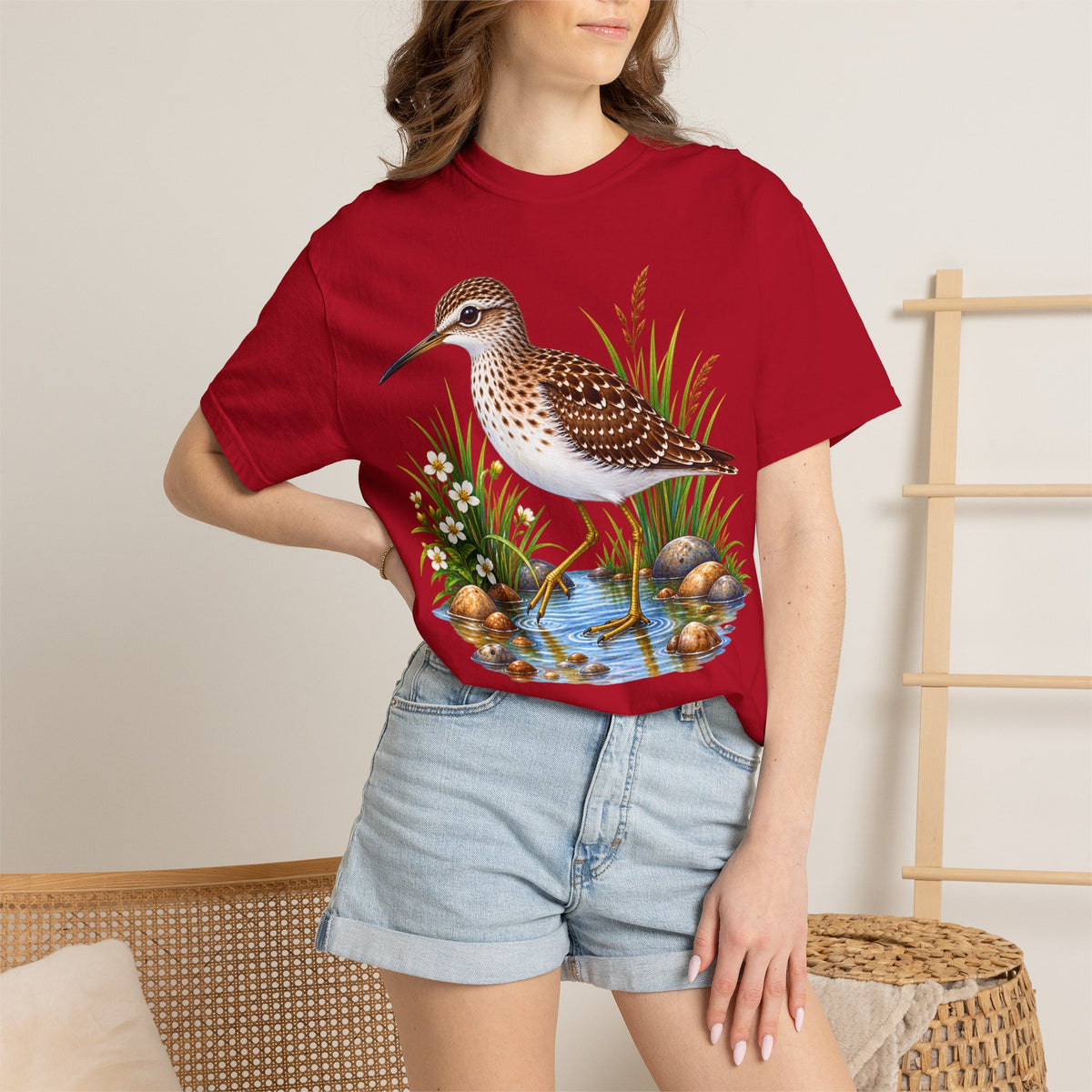 Shorebird Illustration T-Shirt — Marsh Sandpiper Graphic Tee
