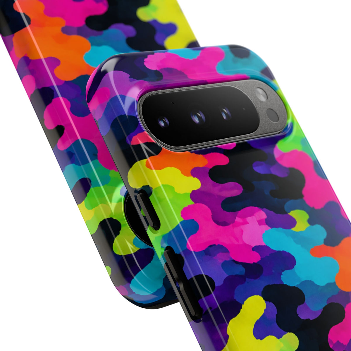 Neon Camo Tough Phone Case — Bright Rainbow Protective iPhone Cover
