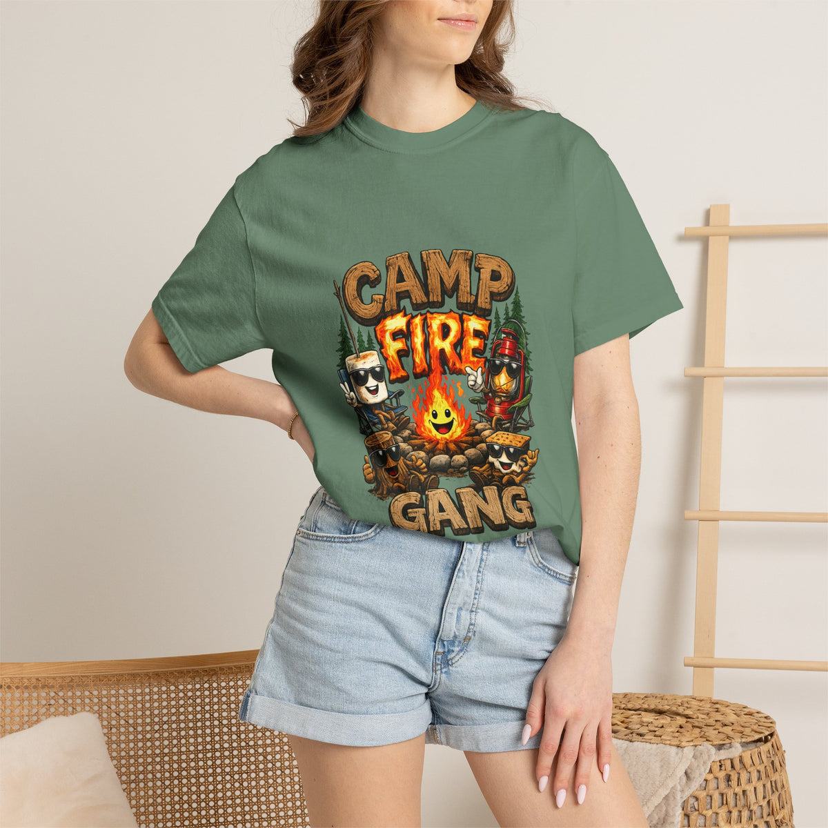 Campfire Gang T-Shirt | Camping Cartoon S'mores Bonfire Design