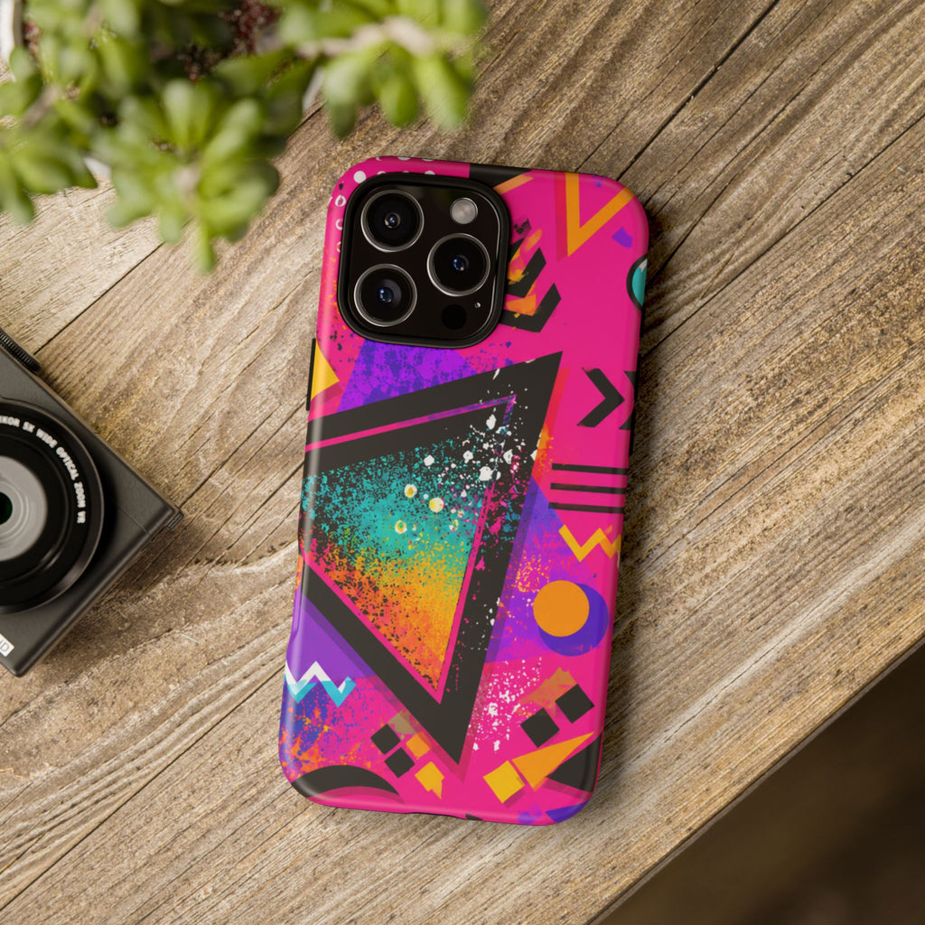 Retro 80s Geometric Phone Case — Neon Triangle Tough Case