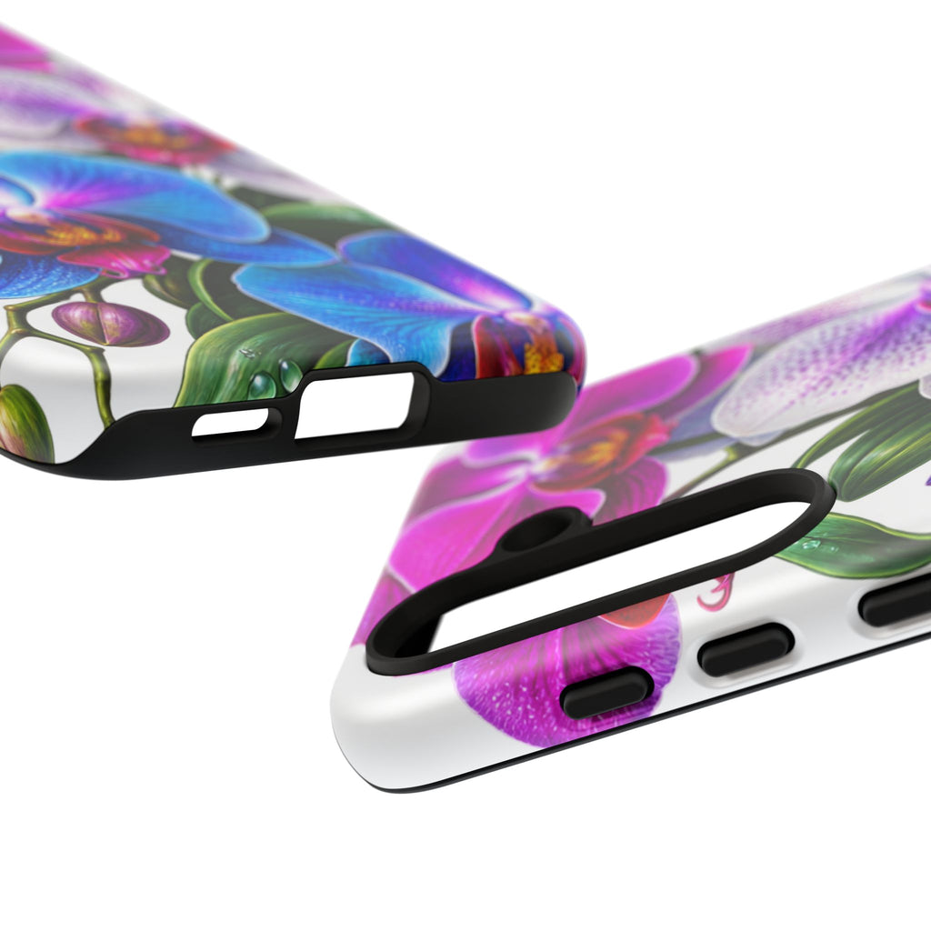 Orchid Floral Tough Phone Case – Vibrant Blue & Pink Orchid Protective Cover