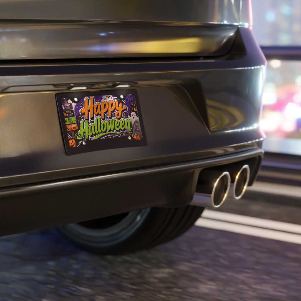 Happy Halloween Vanity Plate | Spooky Ghosts Pumpkins License Tag