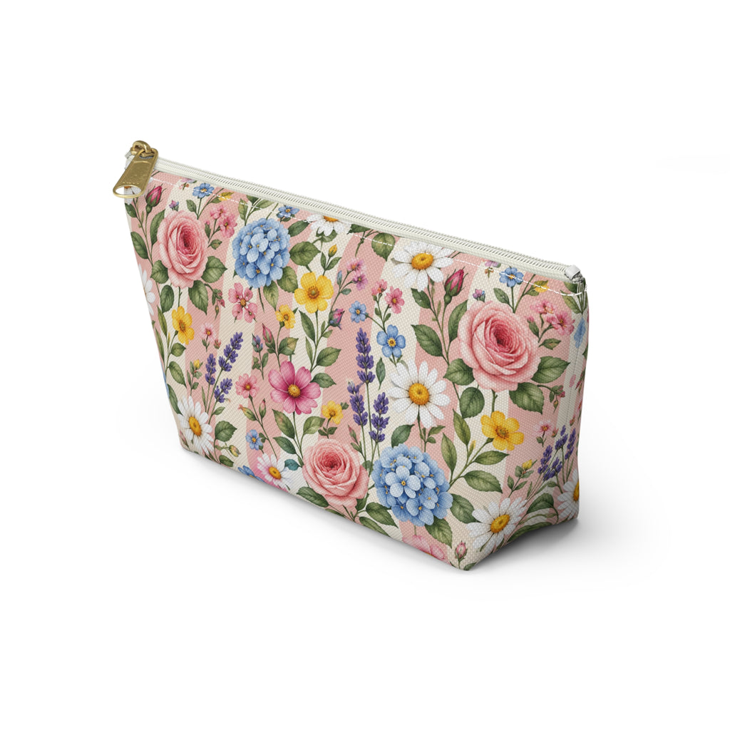 Floral Garden Accessory Pouch — Pink Wildflower Makeup Bag