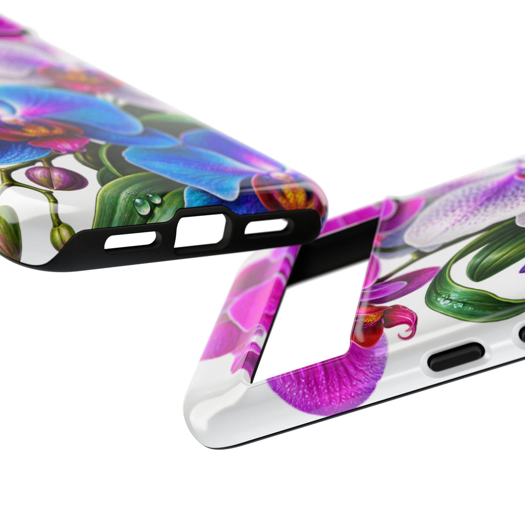 Orchid Floral Tough Phone Case – Vibrant Blue & Pink Orchid Protective Cover