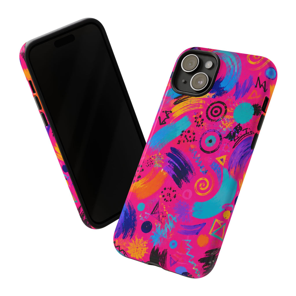 Neon Retro Abstract Tough Phone Case — 80s Brushstroke Pattern