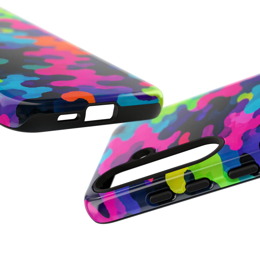 Neon Camo Tough Phone Case — Bright Rainbow Protective iPhone Cover