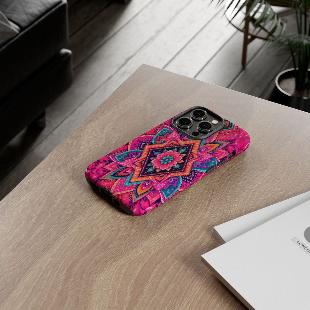 Floral Mandala Tough Phone Case — Pink Boho Protective Cover