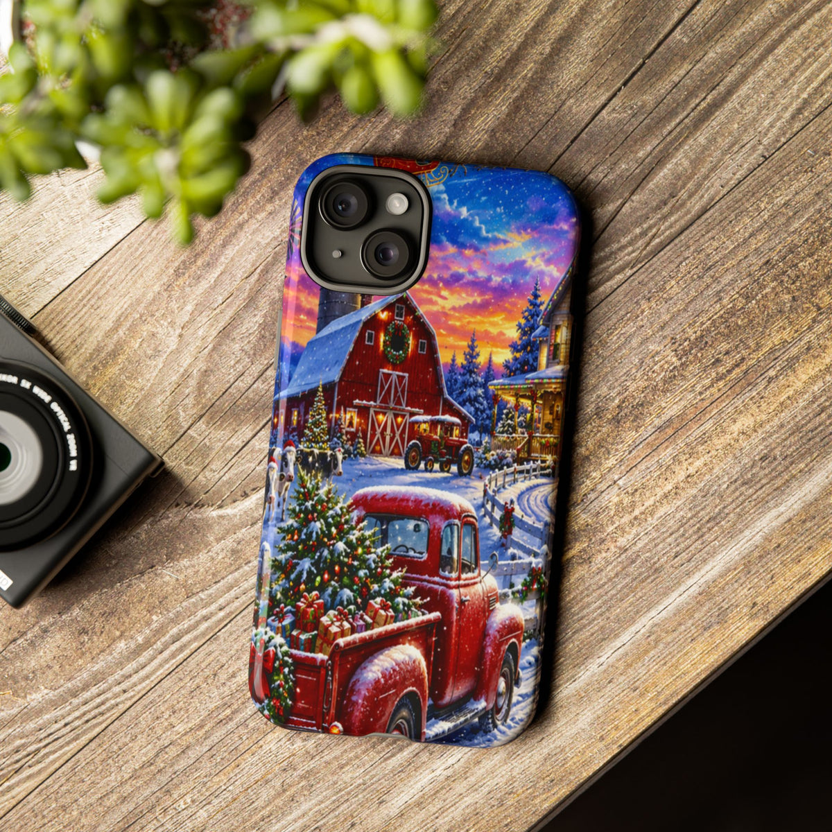 Christmas Farm Phone Case — Vintage Red Truck in Snowy Holiday Scene