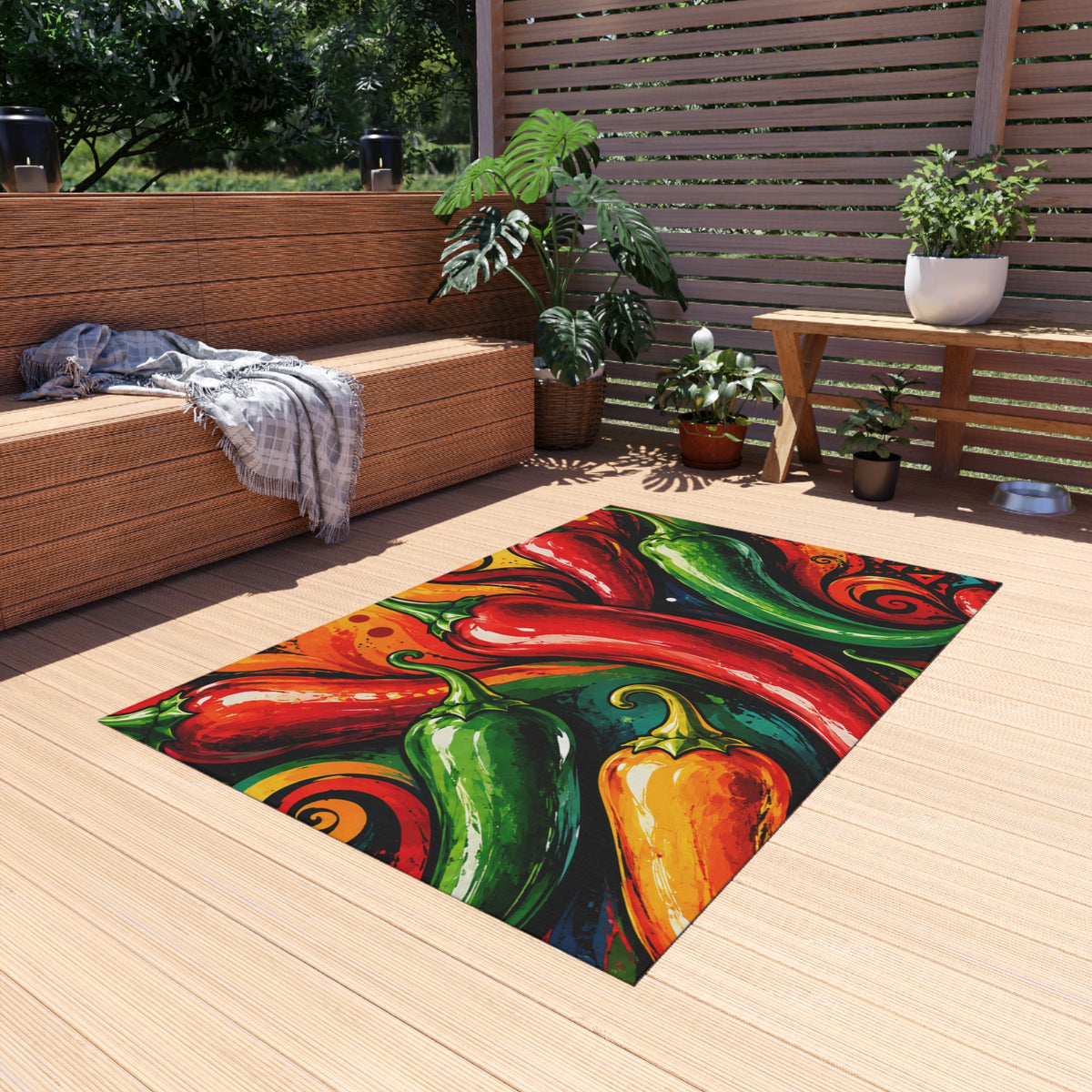 Fiery Chili Pepper Outdoor Rug — Colorful Southwestern Patio Mat