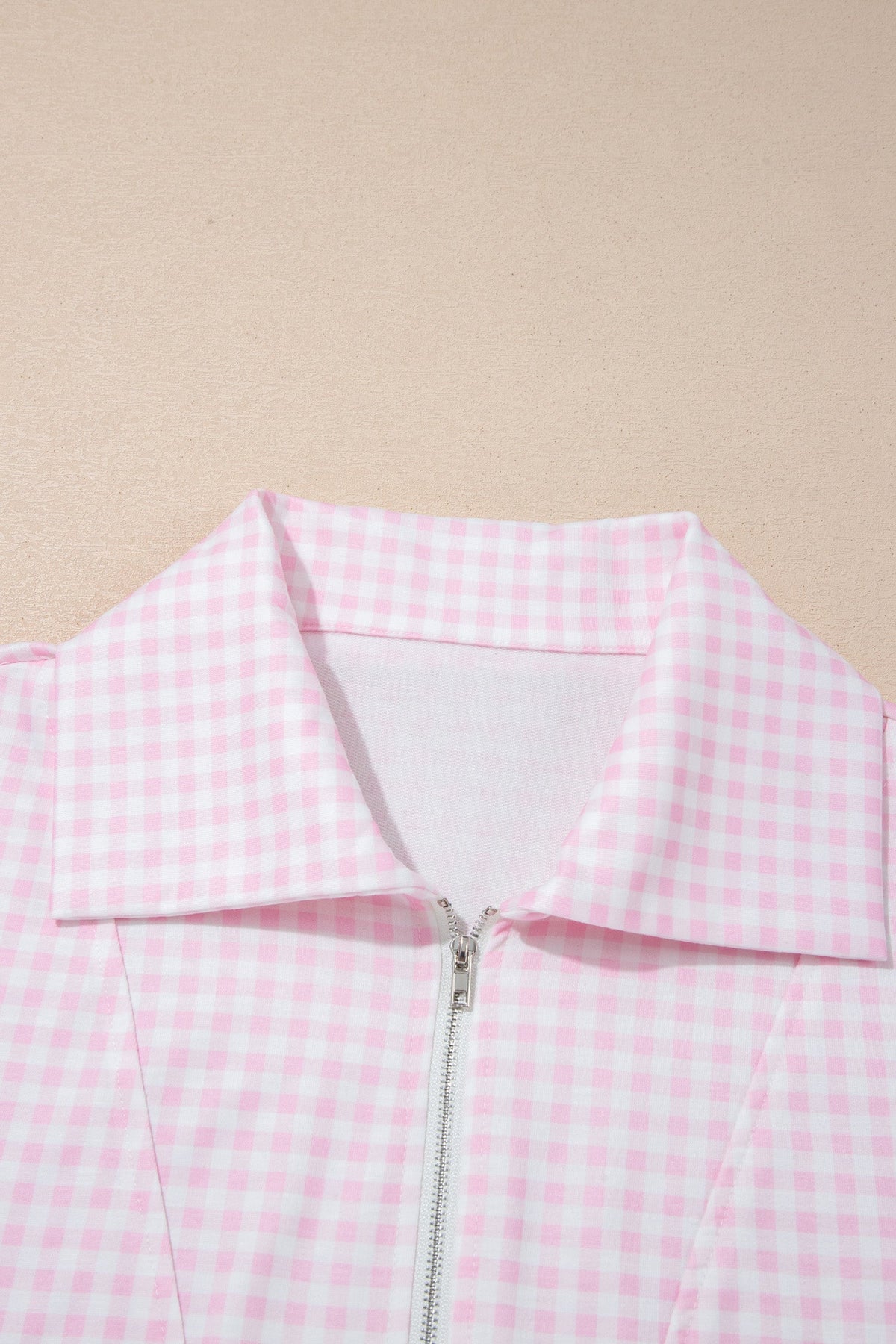 Gingham Half Zip Top & Elastic Waist Shorts Set