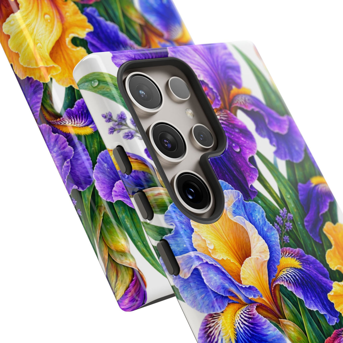 Floral Iris Tough Phone Case — Colorful Watercolor Iris Protective Cover