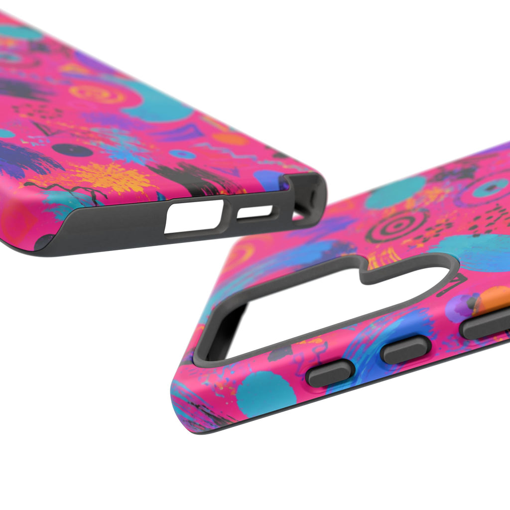 Neon Retro Abstract Tough Phone Case — 80s Brushstroke Pattern