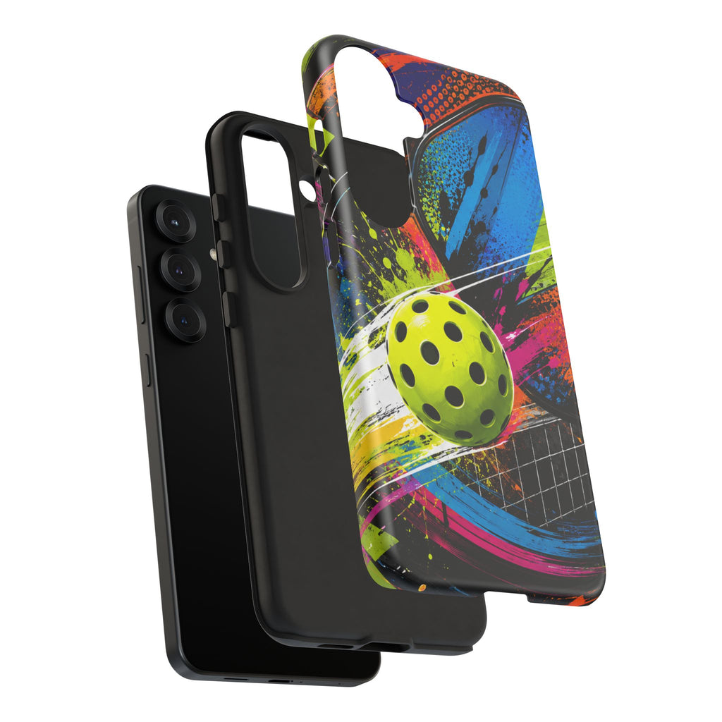 Pickleball Phone Case – Neon Paddle & Ball Splash Tough Case