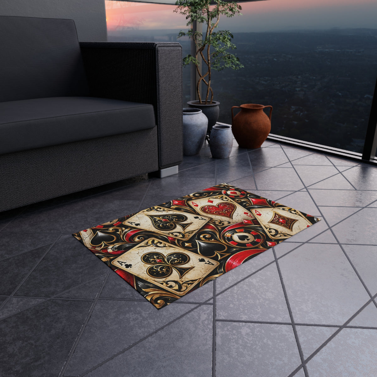 Vintage Playing Cards Outdoor Rug — Casino Poker Patio Mat