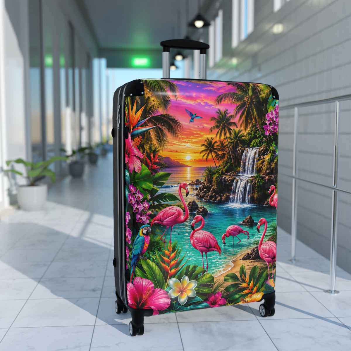 Tropical Flamingo Suitcase – Colorful Sunset Beach Luggage