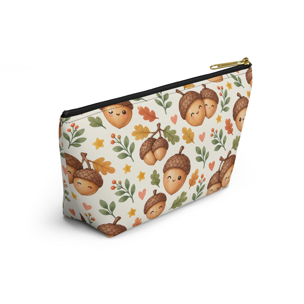 Cute Acorn Pattern Accessory Pouch | Autumn Leaves T-Bottom