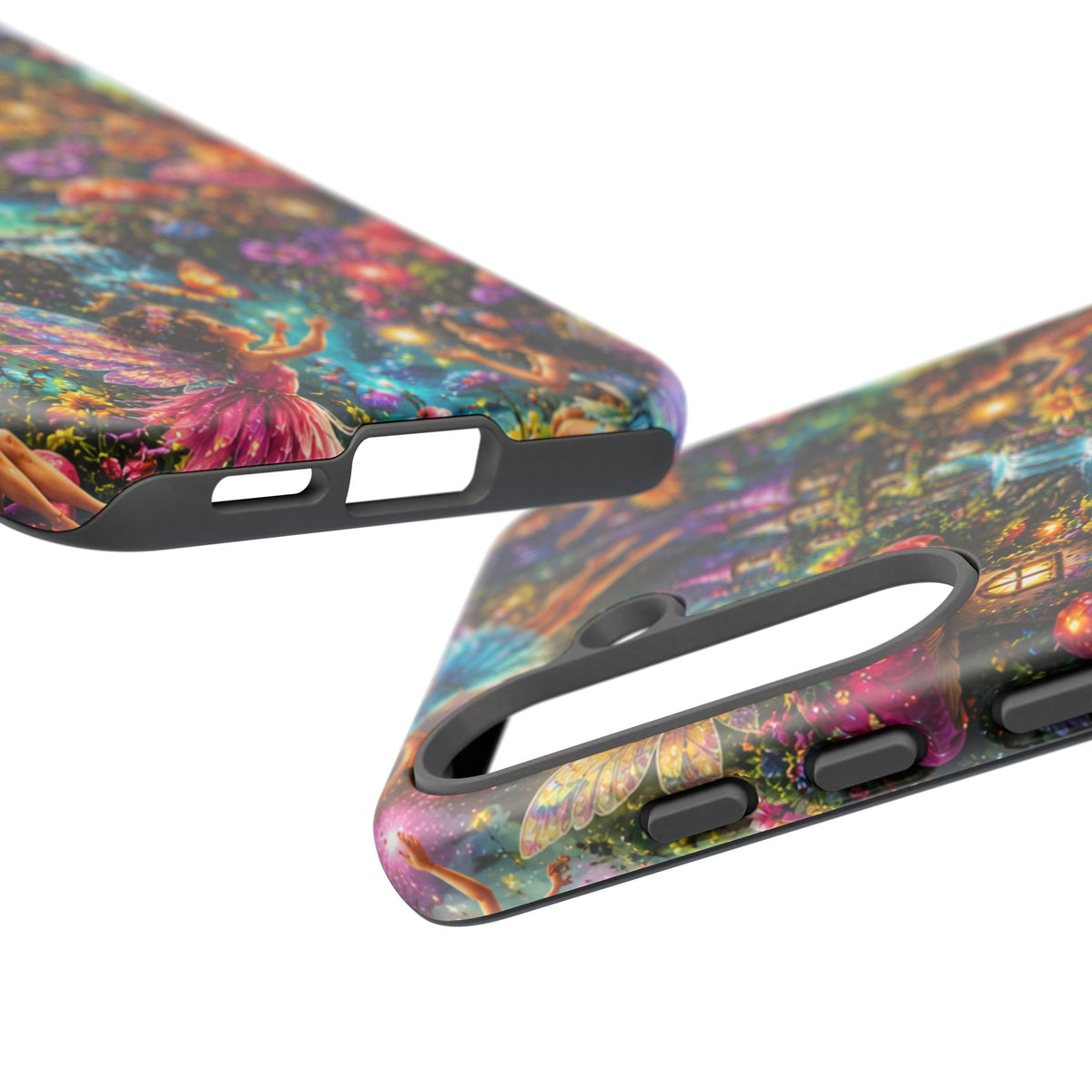Fairy Garden Tough Phone Case — Whimsical Cottage, Waterfall & Mushroom Artwork