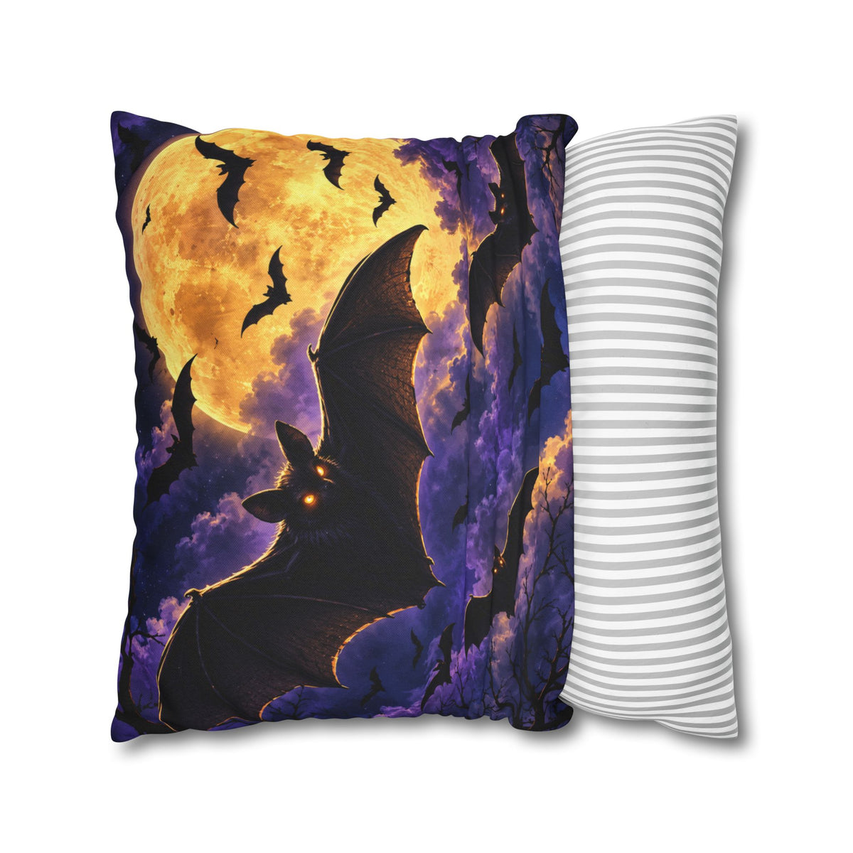 Halloween Bat Moon Pillowcase — Spooky Night Square Throw Pillow Cover