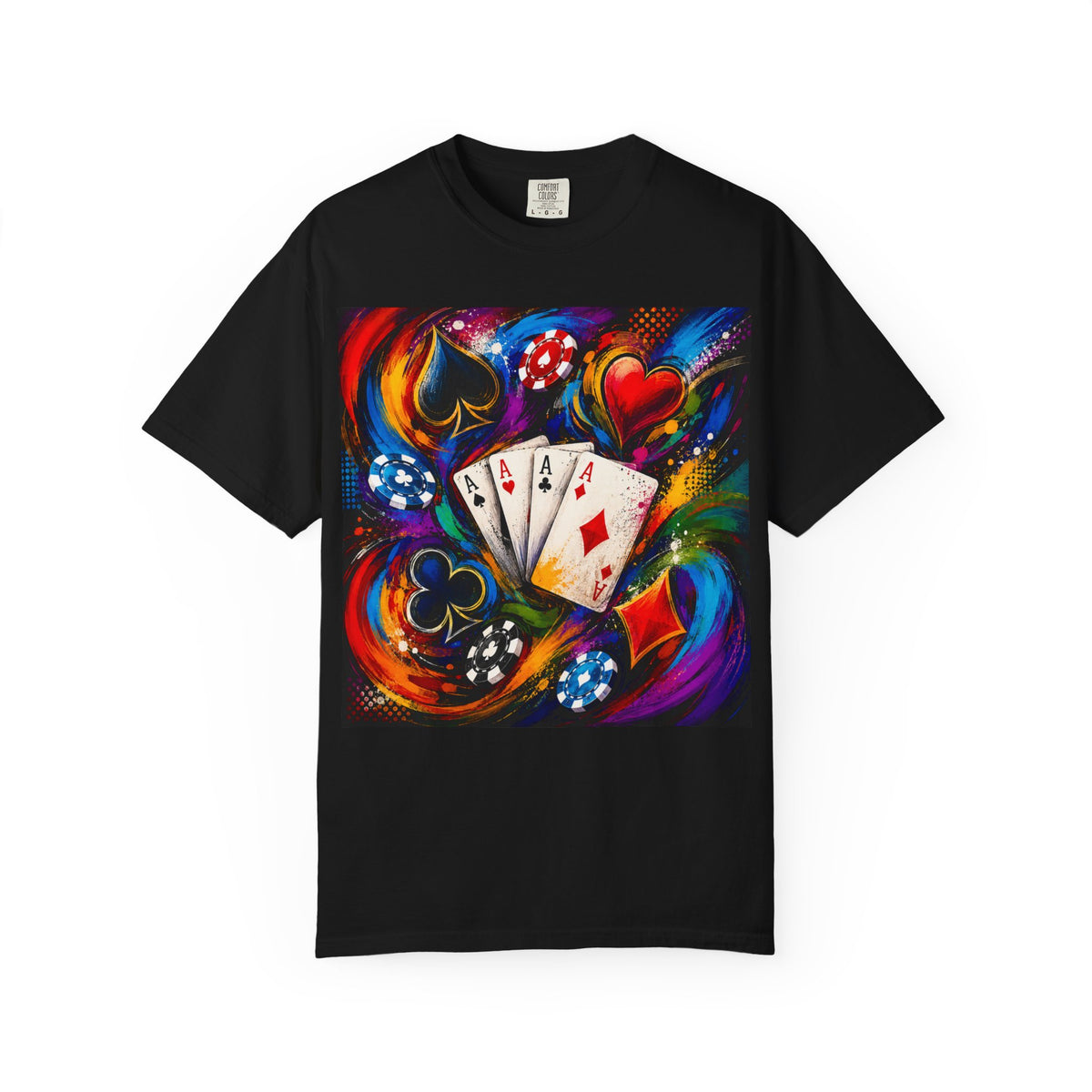 Poker Aces T-Shirt — Colorful Card & Chips Casino Design
