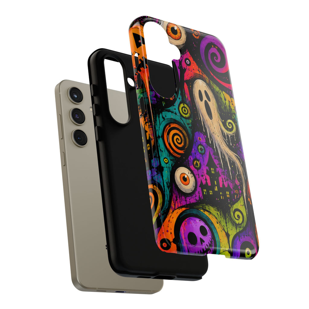 Halloween Ghost Phone Case — Colorful Spooky Skull & Haunted House Tough Case