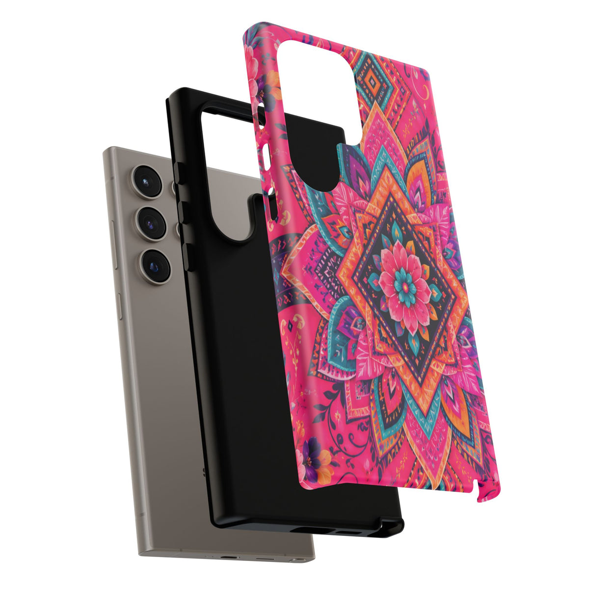 Floral Mandala Tough Phone Case — Pink Boho Protective Cover