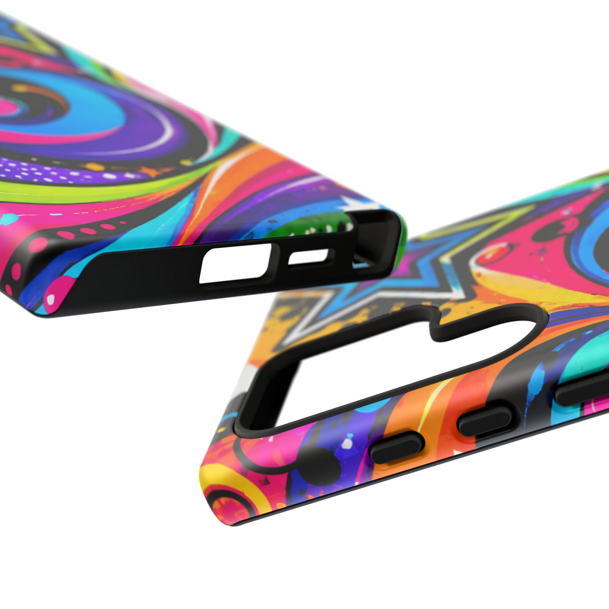 Psychedelic Swirl Phone Case — Bold Retro Stars & Neon Pop Art Tough Case