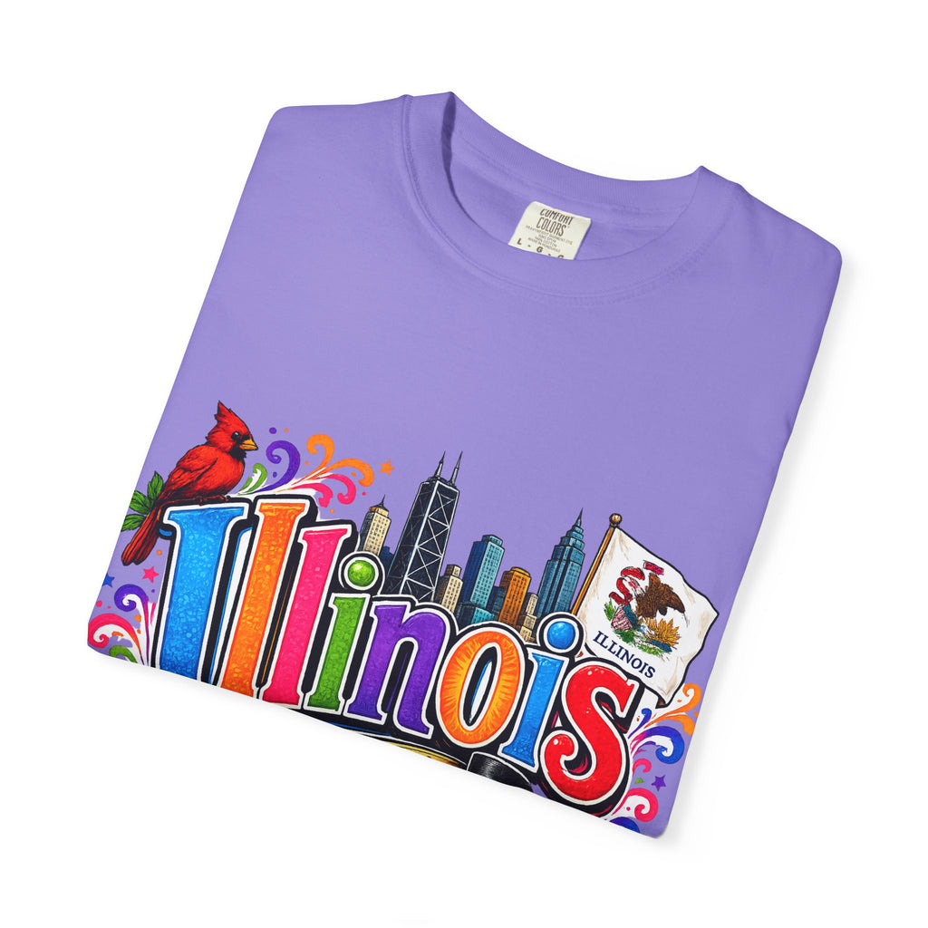 Illinois state skyline tee | Illinois T-shirt with cardinal and state flag