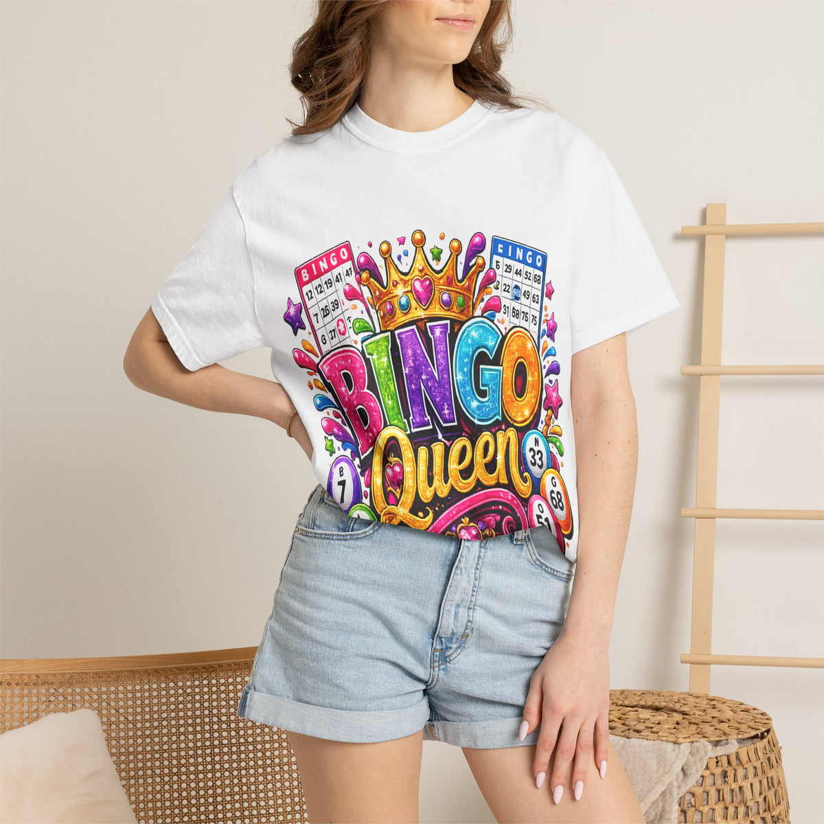 Bingo Queen T-shirt | Colorful Crown Bingo Balls Design