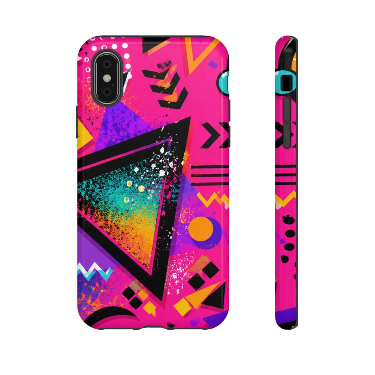 Retro 80s Geometric Phone Case — Neon Triangle Tough Case