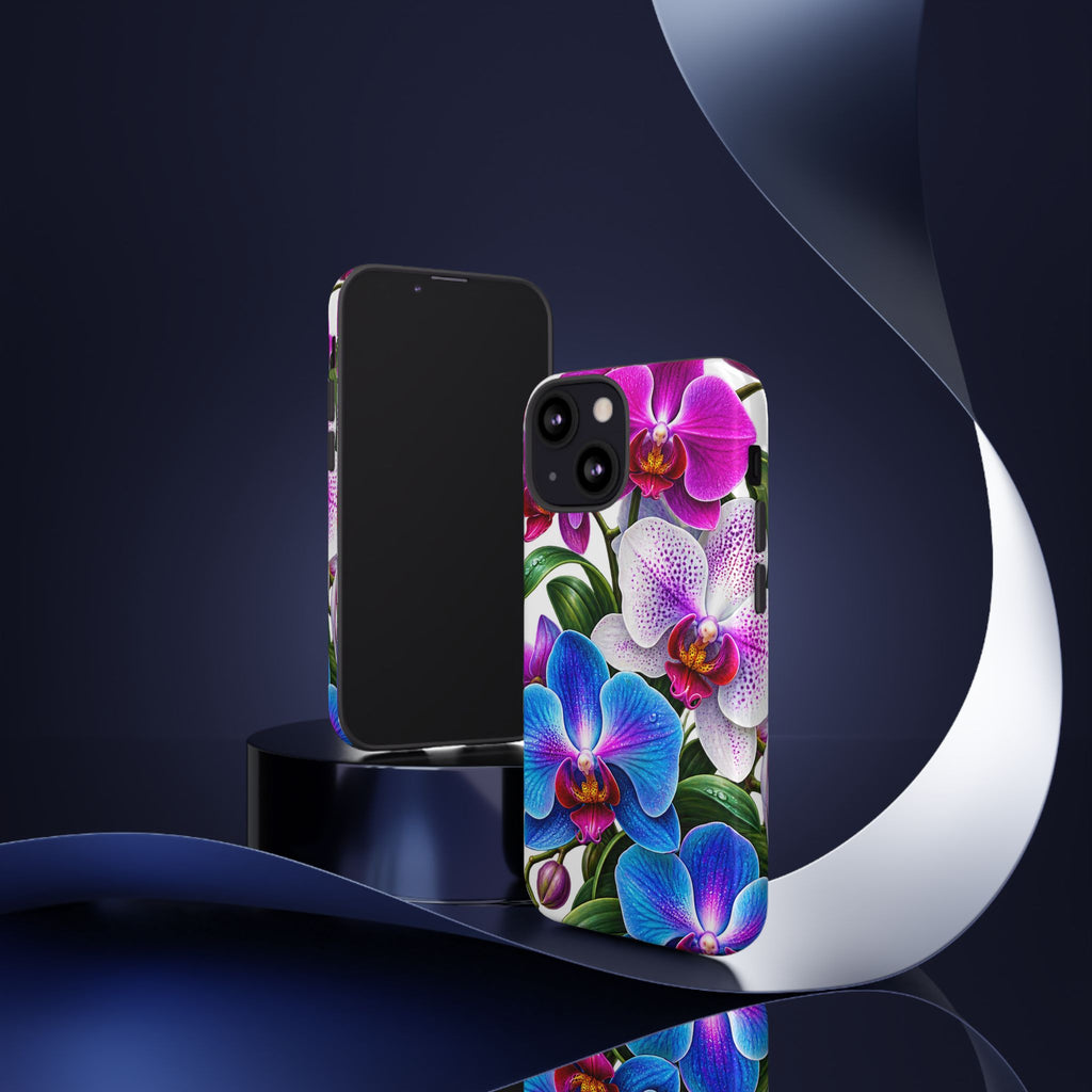 Orchid Floral Tough Phone Case – Vibrant Blue & Pink Orchid Protective Cover