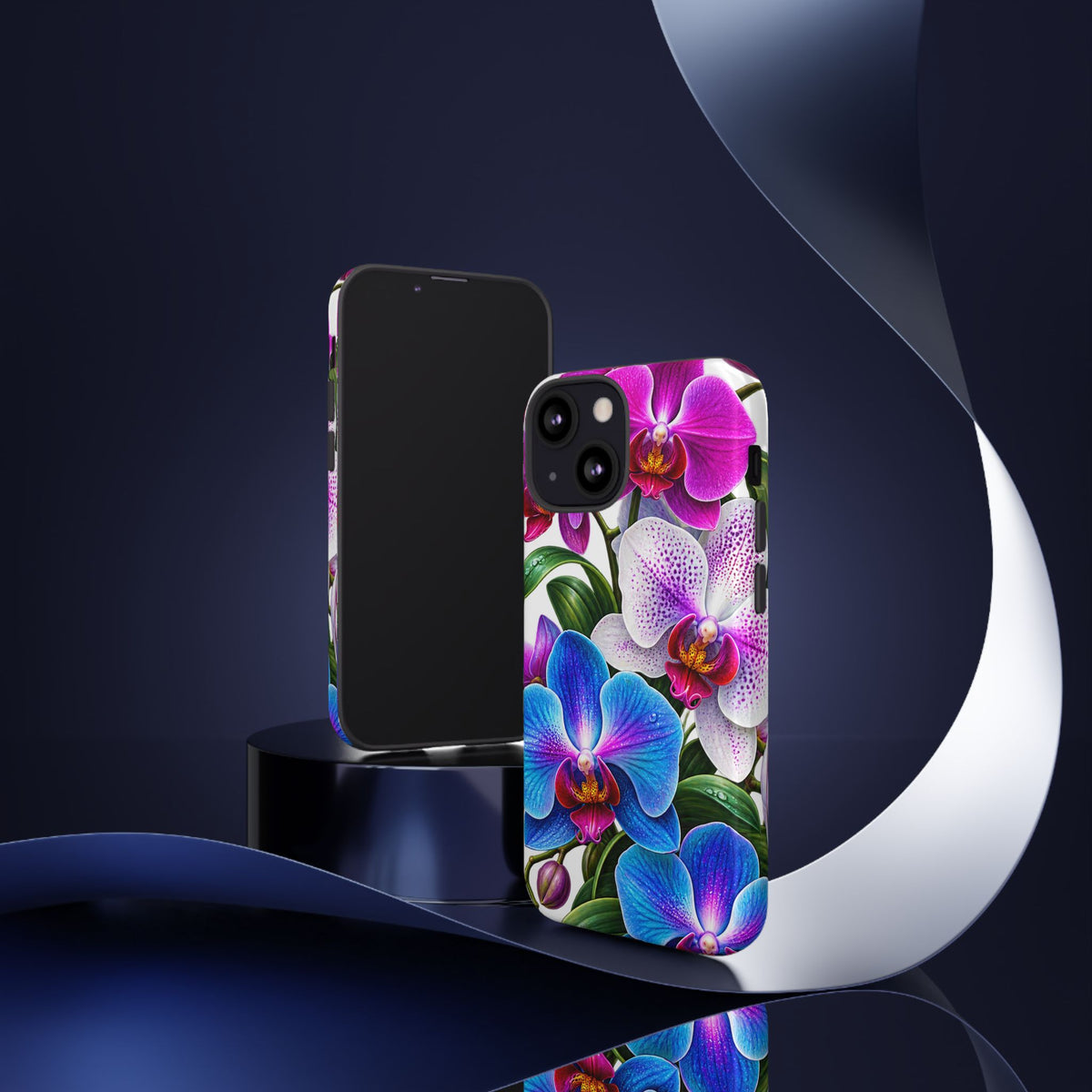 Orchid Floral Tough Phone Case – Vibrant Blue & Pink Orchid Protective Cover