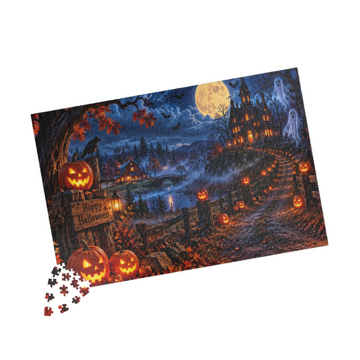 Halloween Haunted Mansion Jigsaw Puzzle — Spooky Night 110/252/520/1014-Piece