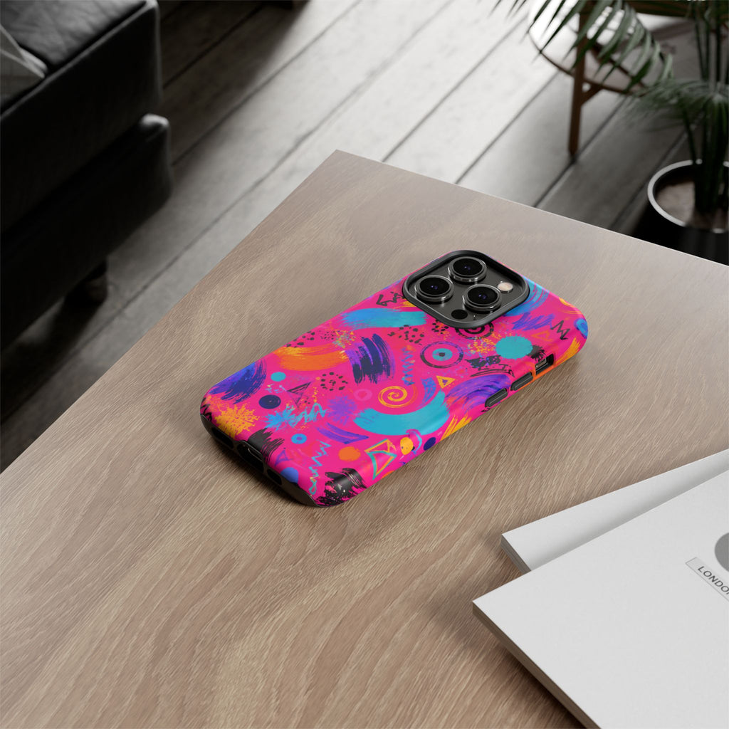 Neon Retro Abstract Tough Phone Case — 80s Brushstroke Pattern