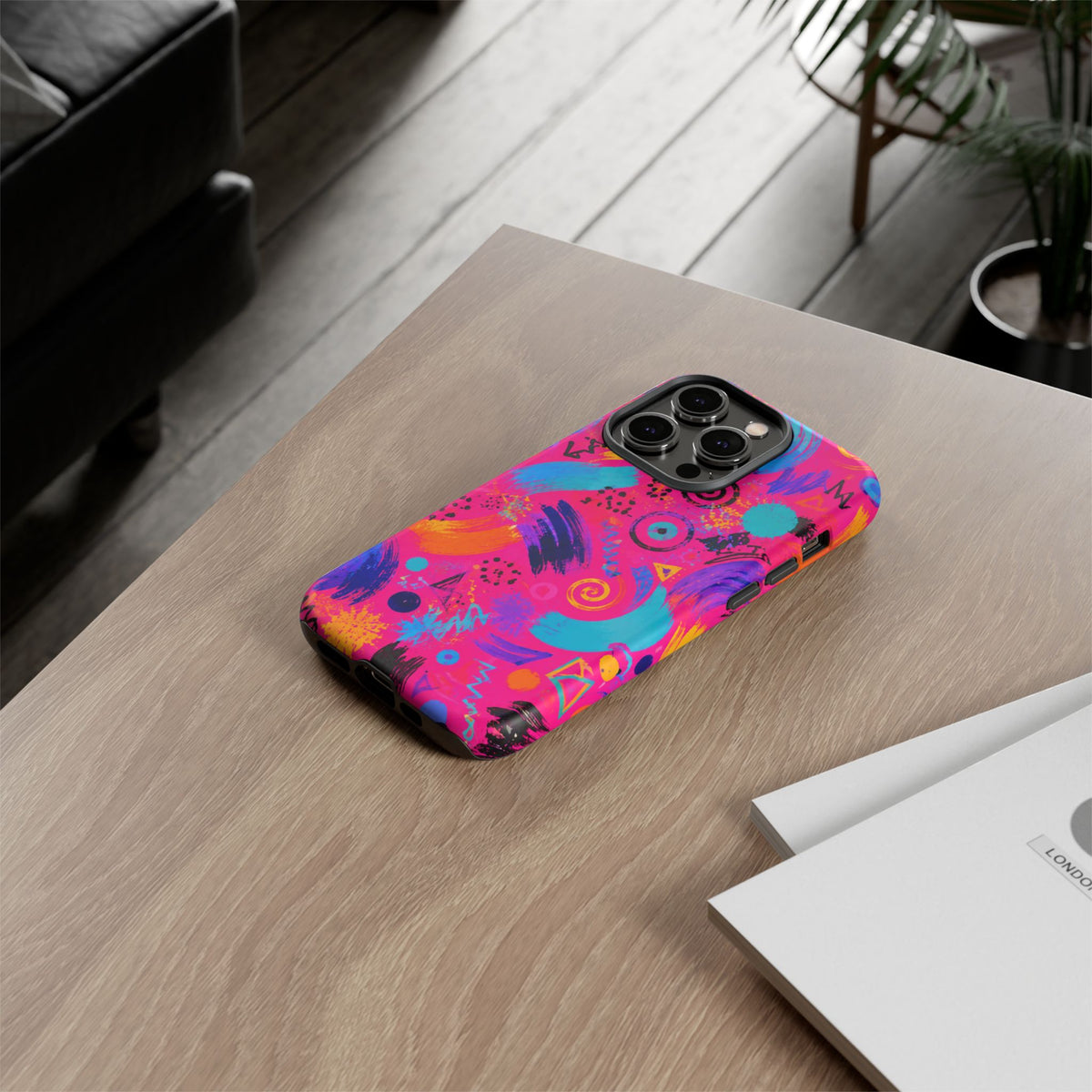 Neon Retro Abstract Tough Phone Case — 80s Brushstroke Pattern