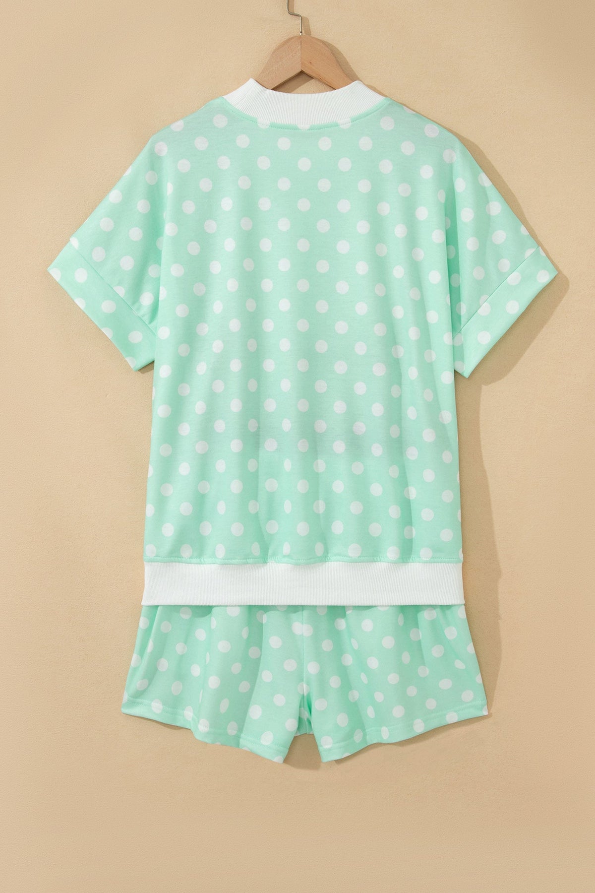 Polka Dot Colorblock Mock Neck & Shorts Set