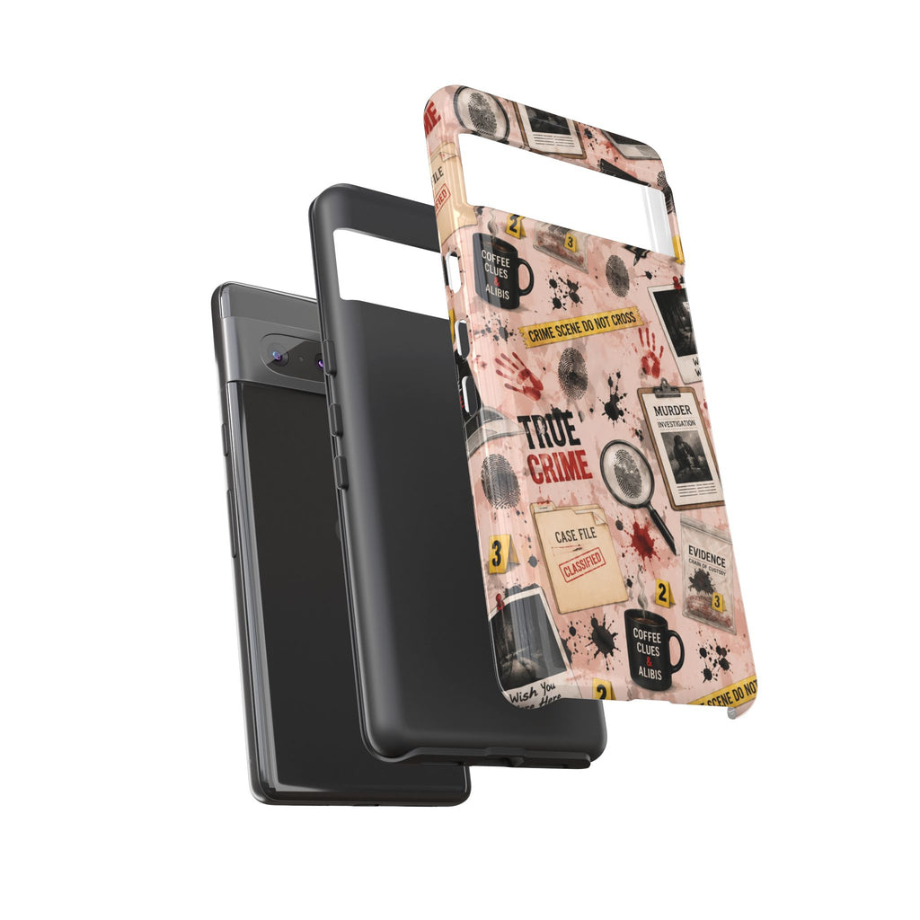 True Crime Pattern Phone Case – Detective Evidence, Crime Scene Tape & 'True Crime' Design