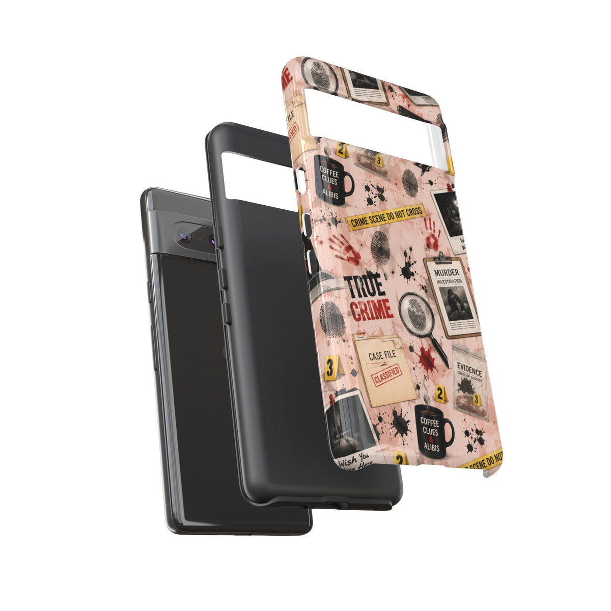 True Crime Pattern Phone Case – Detective Evidence, Crime Scene Tape & 'True Crime' Design